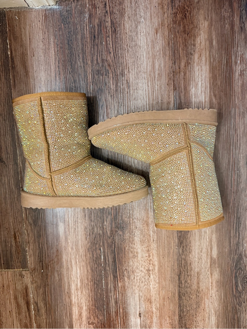 Sparkling Tan  Boots with Rhinestones
